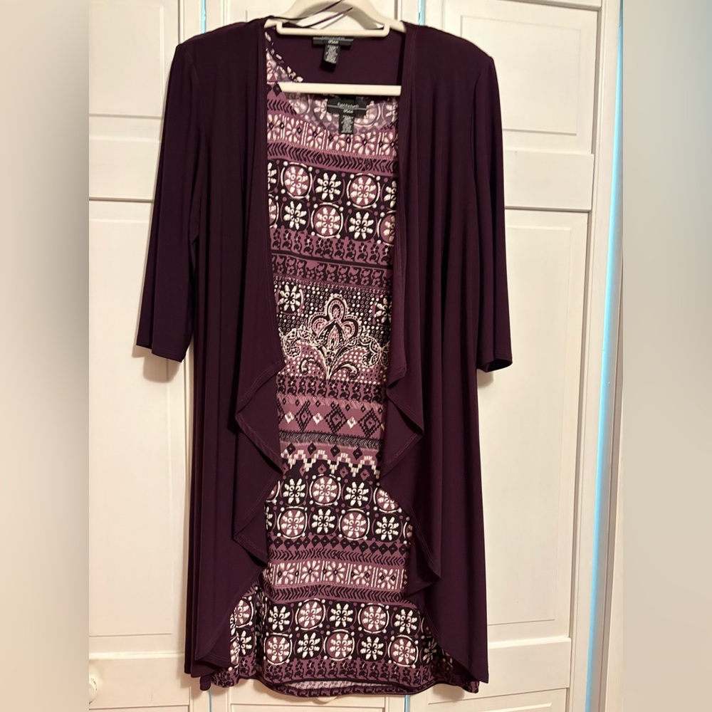 R&M Richards Purple and Pink midi dress with cardigan style cover . Can be worn